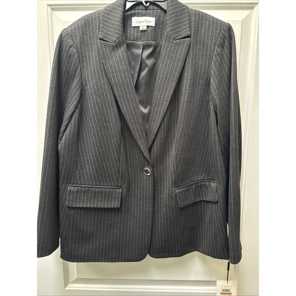 NWT Calvin Klein Blazer Women's Plus 16W Black‎ Pinstripes